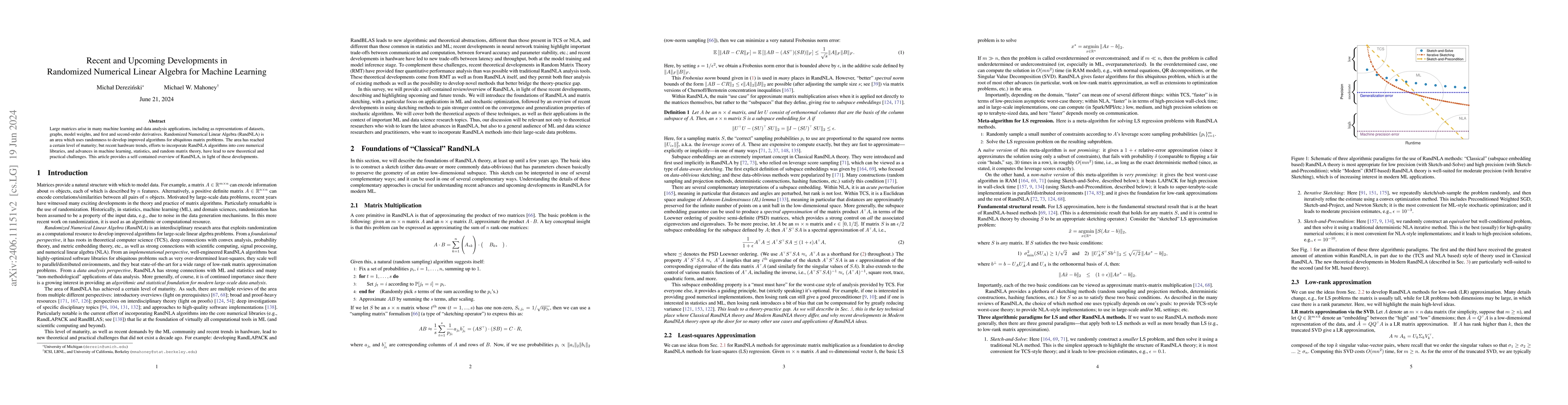 Thumbnail for Recent and Upcoming Developments in Randomized Numerical Linear Algebra
  for Machine Learning