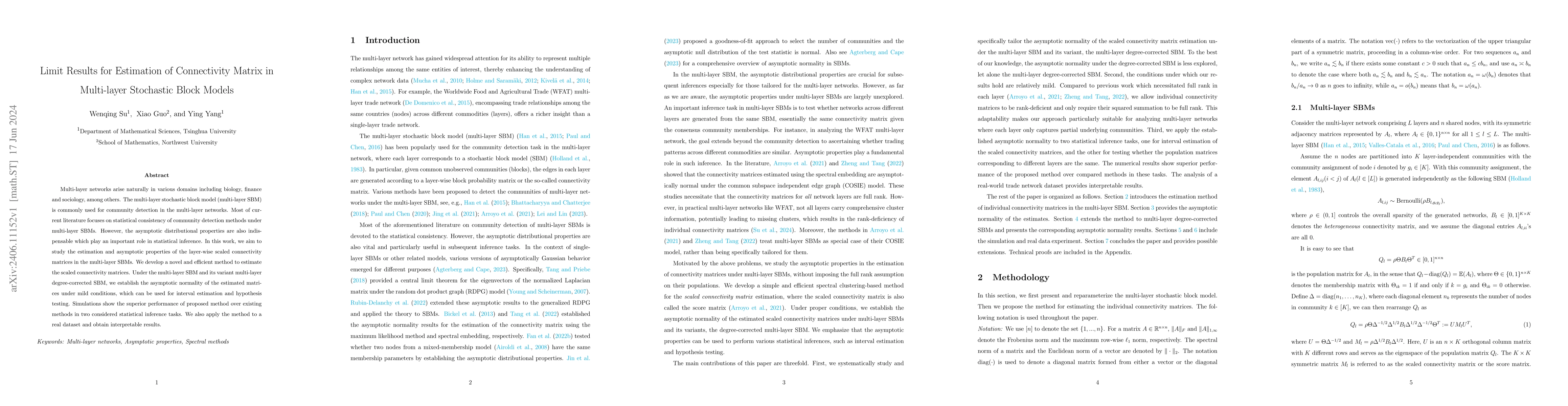 Thumbnail for Limit Results for Estimation of Connectivity Matrix in Multi-layer
  Stochastic Block Models