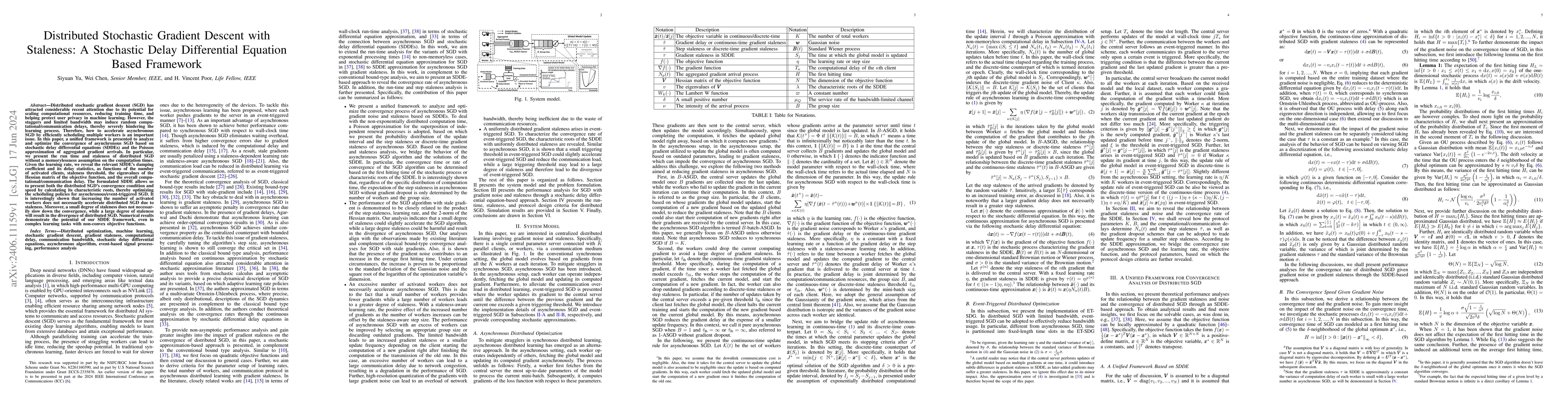 Thumbnail for Distributed Stochastic Gradient Descent with Staleness: A Stochastic
  Delay Differential Equation Based Framework
