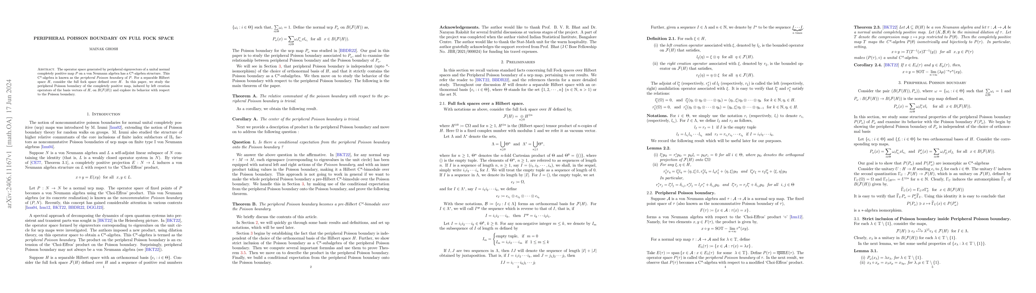 Thumbnail for Peripheral Poisson Boundary on Full Fock space