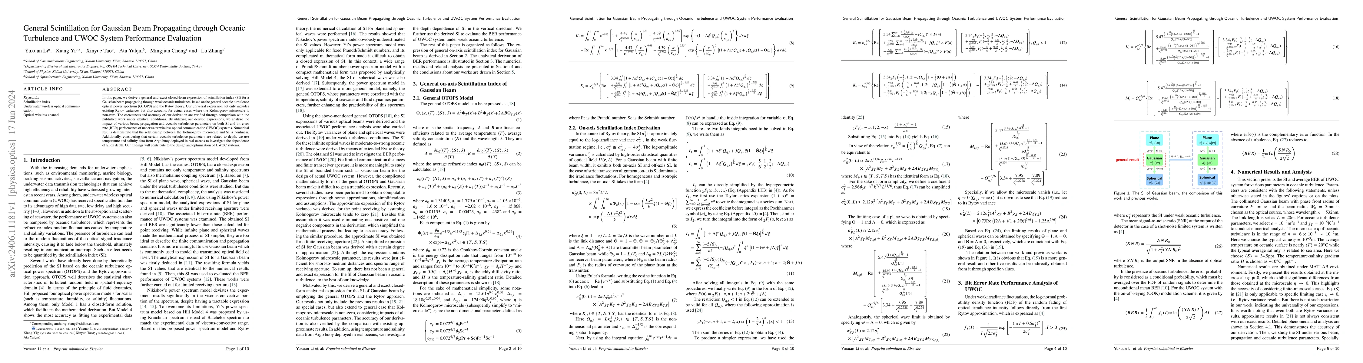 Thumbnail for General Scintillation for Gaussian Beam Propagating through Oceanic
  Turbulence and UWOC System Performance Evaluation