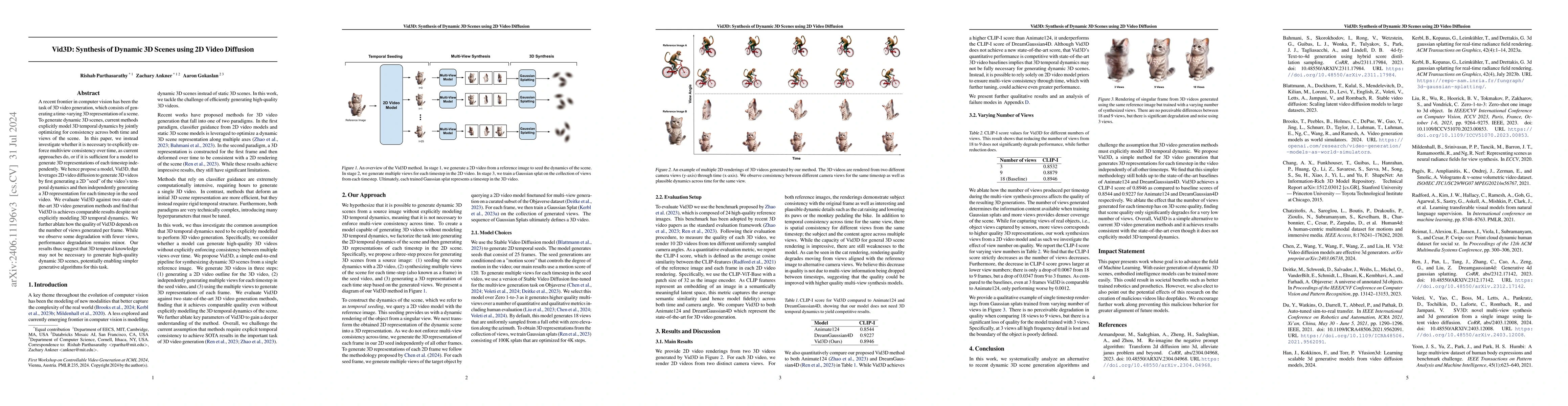 Thumbnail for Vid3D: Synthesis of Dynamic 3D Scenes using 2D Video Diffusion