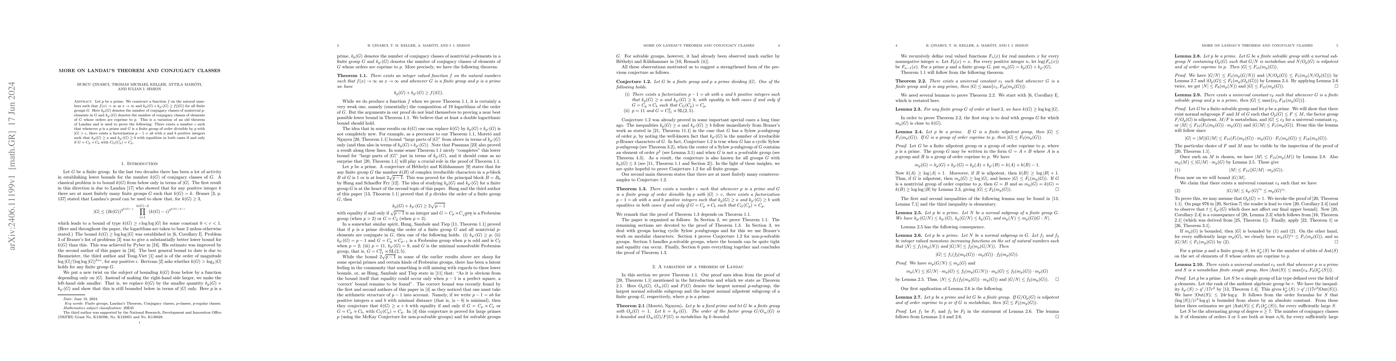 Thumbnail for More on Landau's theorem and Conjugacy Classes