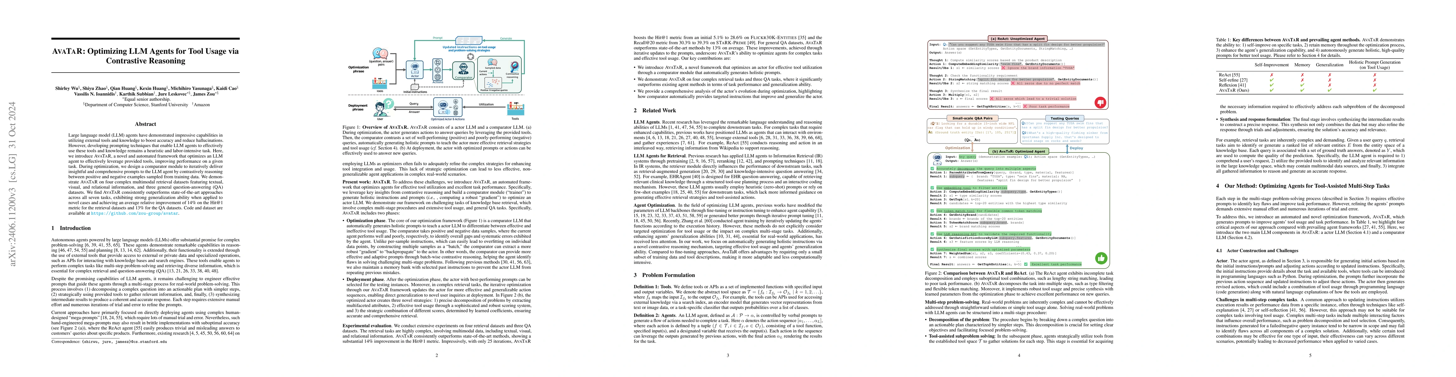 Thumbnail for AvaTaR: Optimizing LLM Agents for Tool-Assisted Knowledge Retrieval
