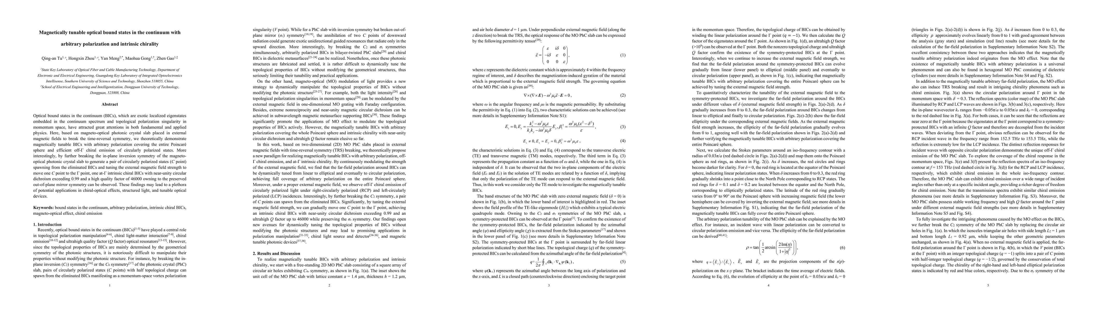Thumbnail for Magnetically tunable optical bound states in the continuum with
  arbitrary polarization and intrinsic chirality