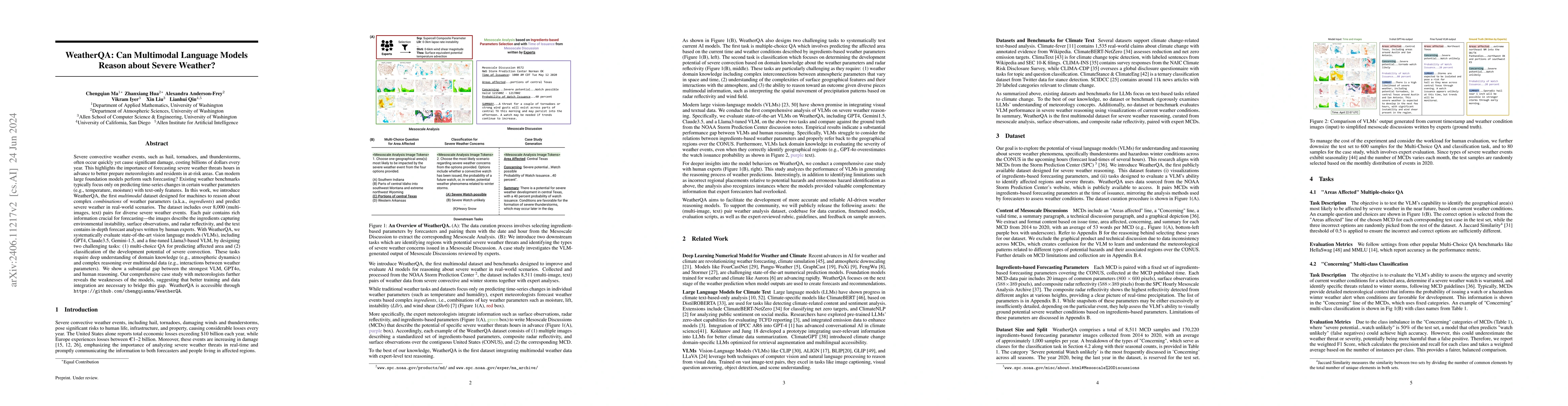 Thumbnail for WeatherQA: Can Multimodal Language Models Reason about Severe Weather?