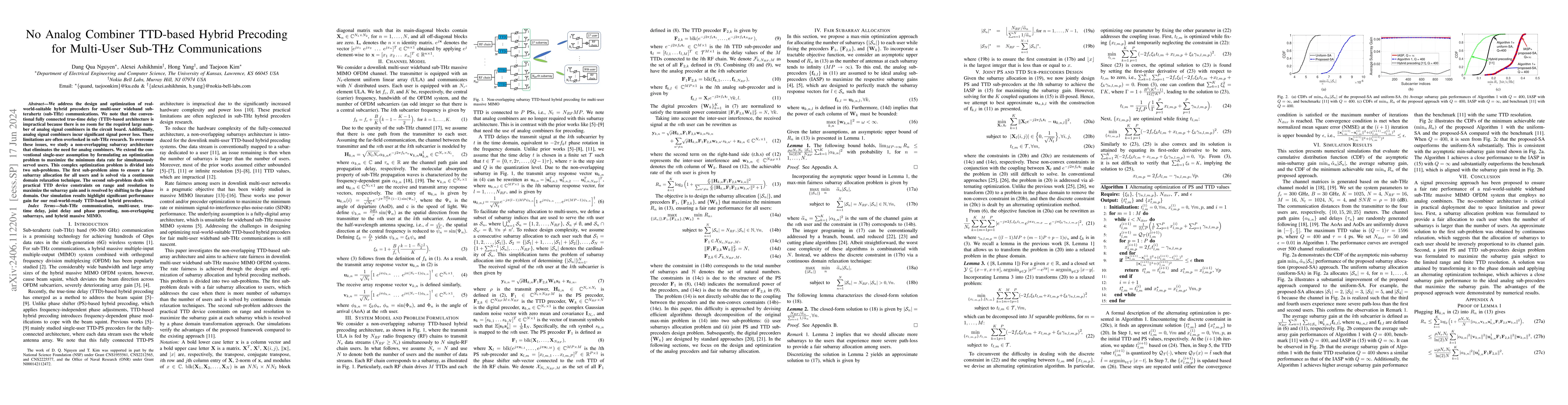 Thumbnail for No Analog Combiner TTD-based Hybrid Precoding for Multi-User Sub-THz
  Communications