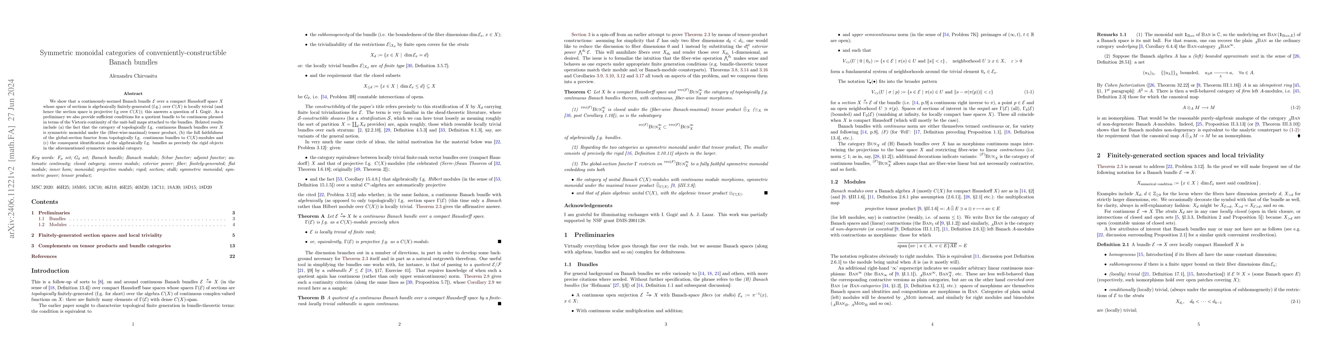 Thumbnail for Symmetric monoidal categories of conveniently-constructible Banach
  bundles
