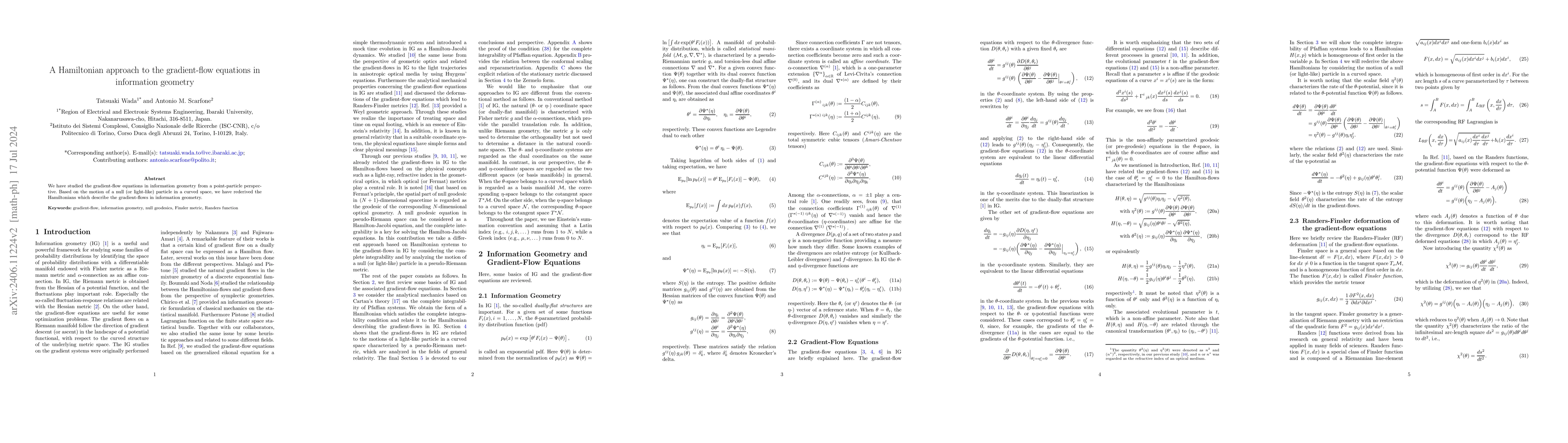 Thumbnail for A Hamiltonian approach to the gradient-flow equations in information
  geometry