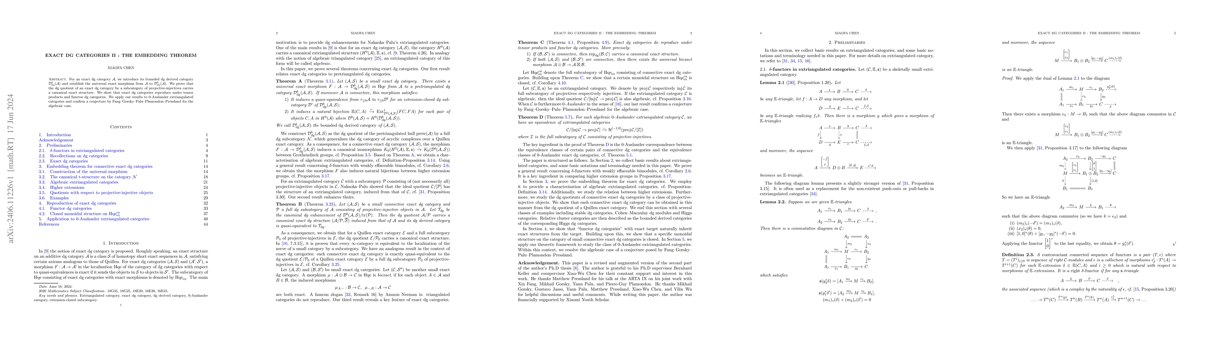 Thumbnail for Exact dg categories II : The embedding theorem