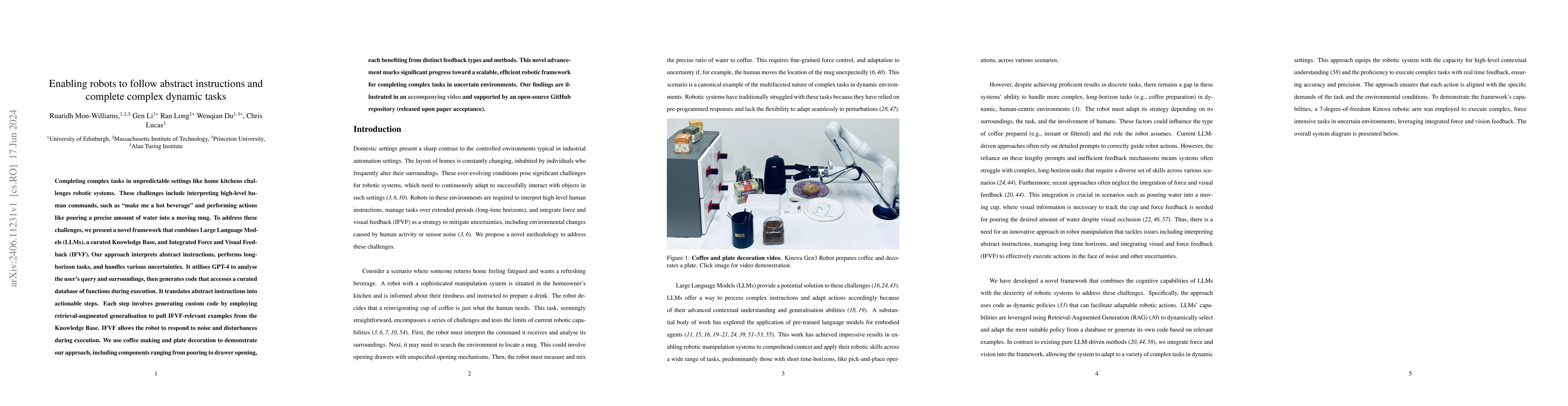 Thumbnail for Enabling robots to follow abstract instructions and complete complex
  dynamic tasks