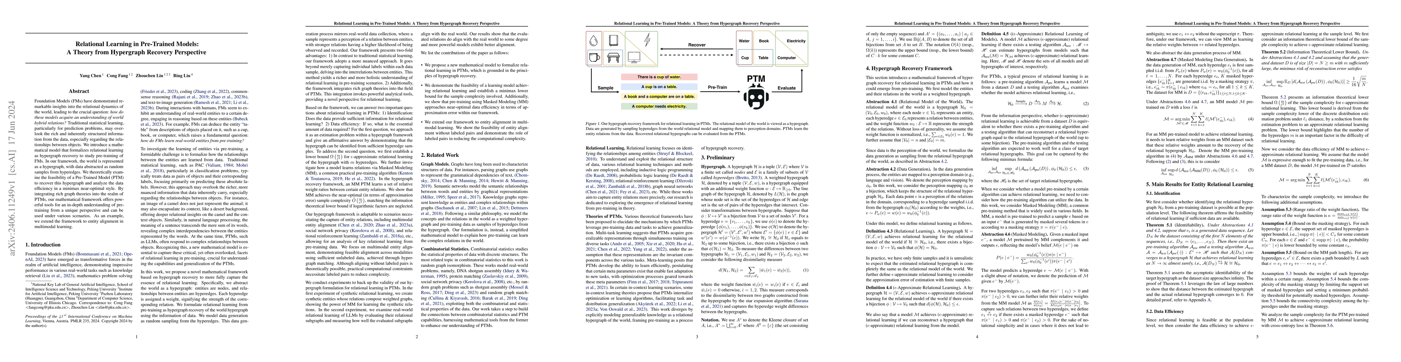 Thumbnail for Relational Learning in Pre-Trained Models: A Theory from Hypergraph
  Recovery Perspective