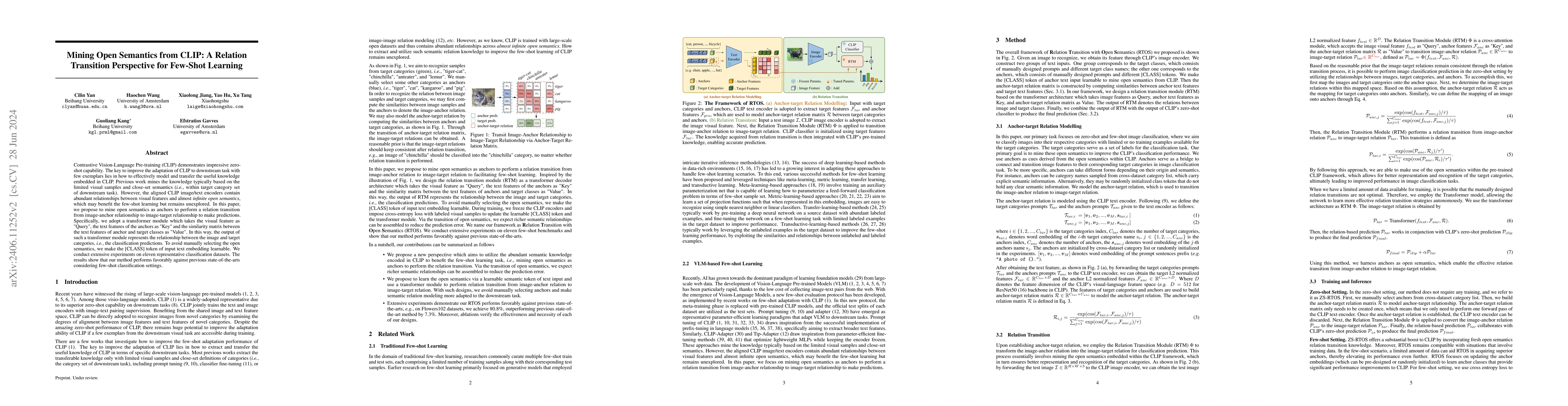Thumbnail for Mining Open Semantics from CLIP: A Relation Transition Perspective for
  Few-Shot Learning
