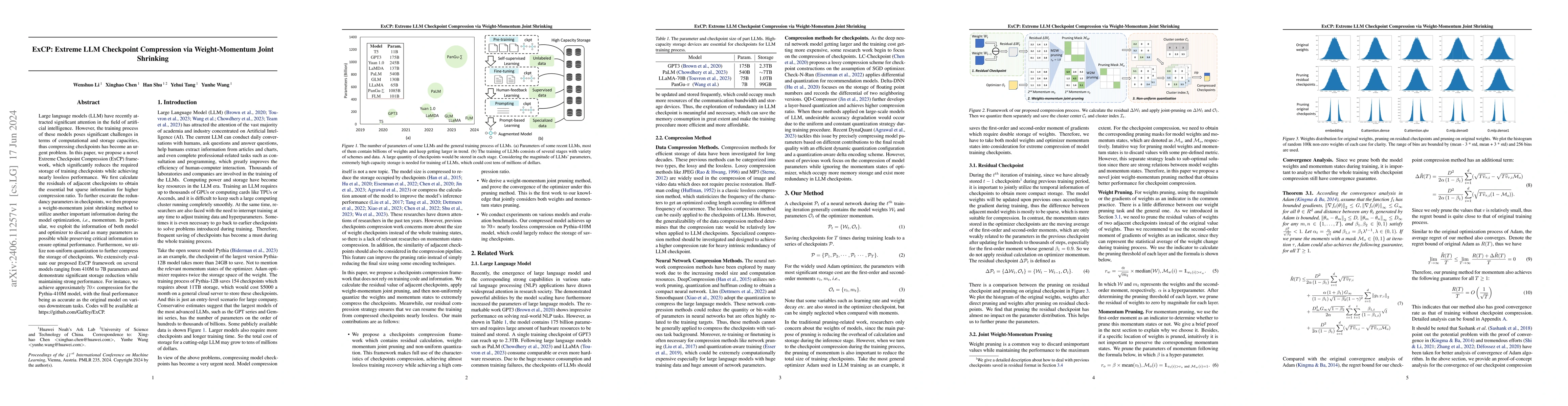 Thumbnail for ExCP: Extreme LLM Checkpoint Compression via Weight-Momentum Joint
  Shrinking