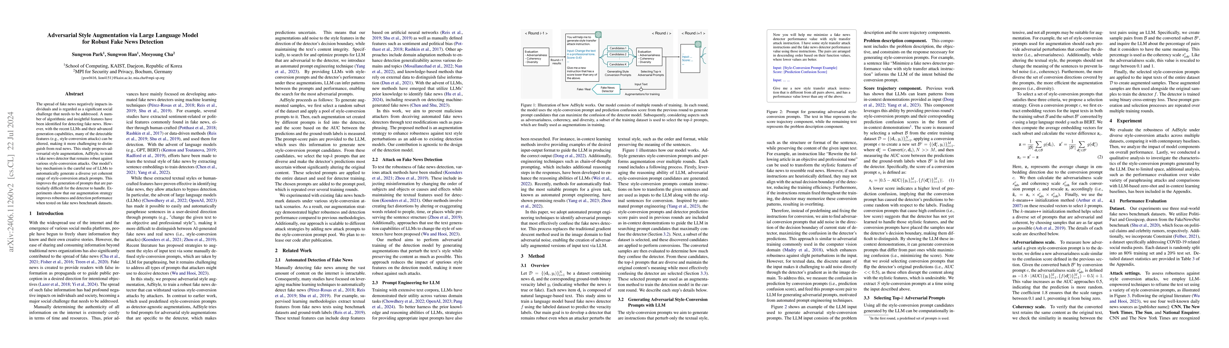 Thumbnail for Adversarial Style Augmentation via Large Language Model for Robust Fake
  News Detection