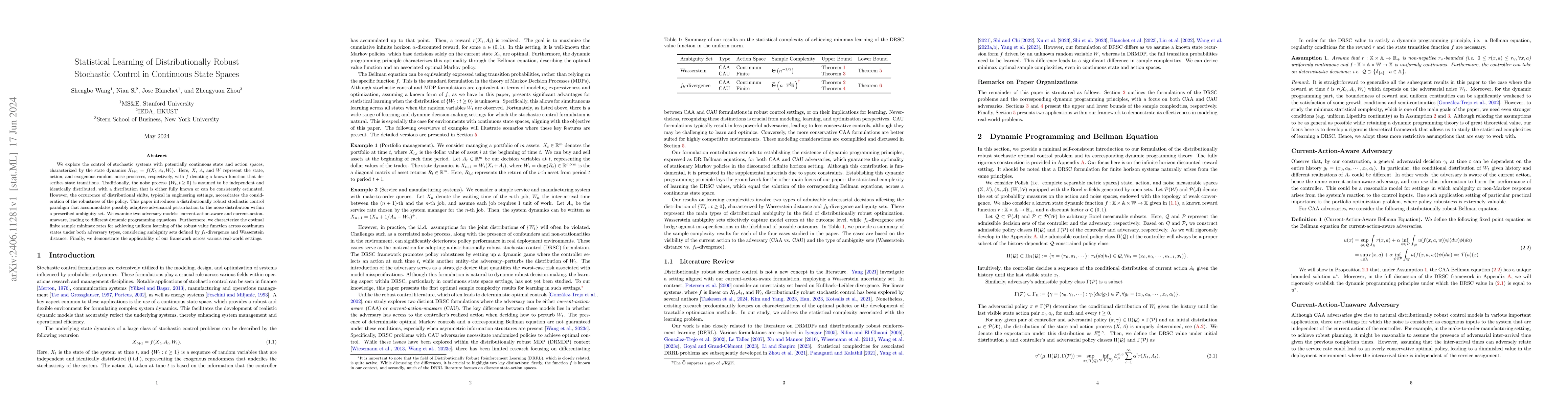 Thumbnail for Statistical Learning of Distributionally Robust Stochastic Control in
  Continuous State Spaces