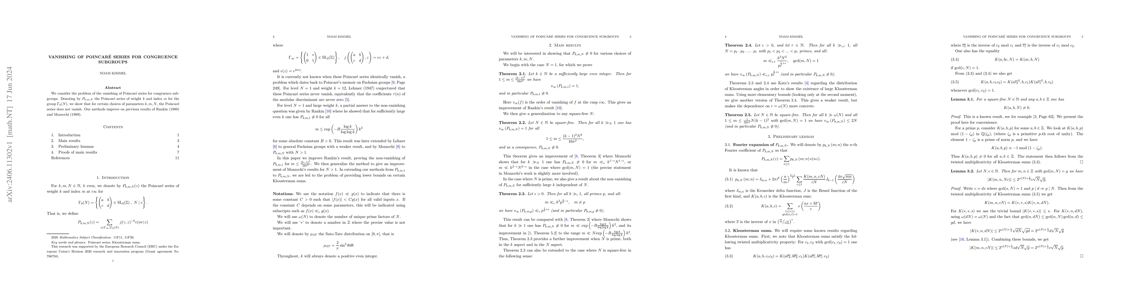 Thumbnail for Vanishing of Poincar\'e series for congruence subgroups