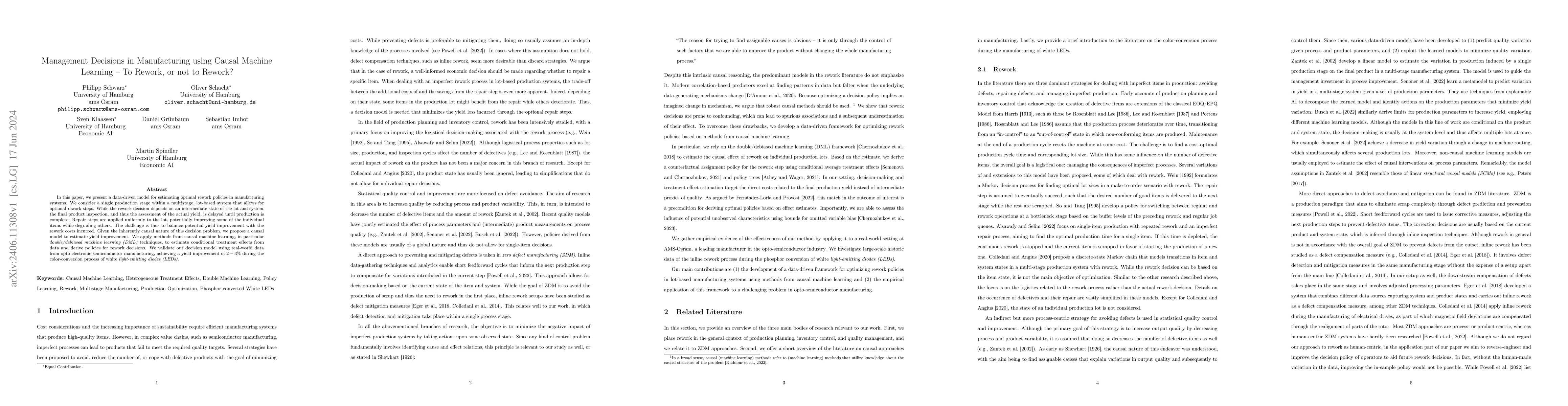 Thumbnail for Management Decisions in Manufacturing using Causal Machine Learning --
  To Rework, or not to Rework?