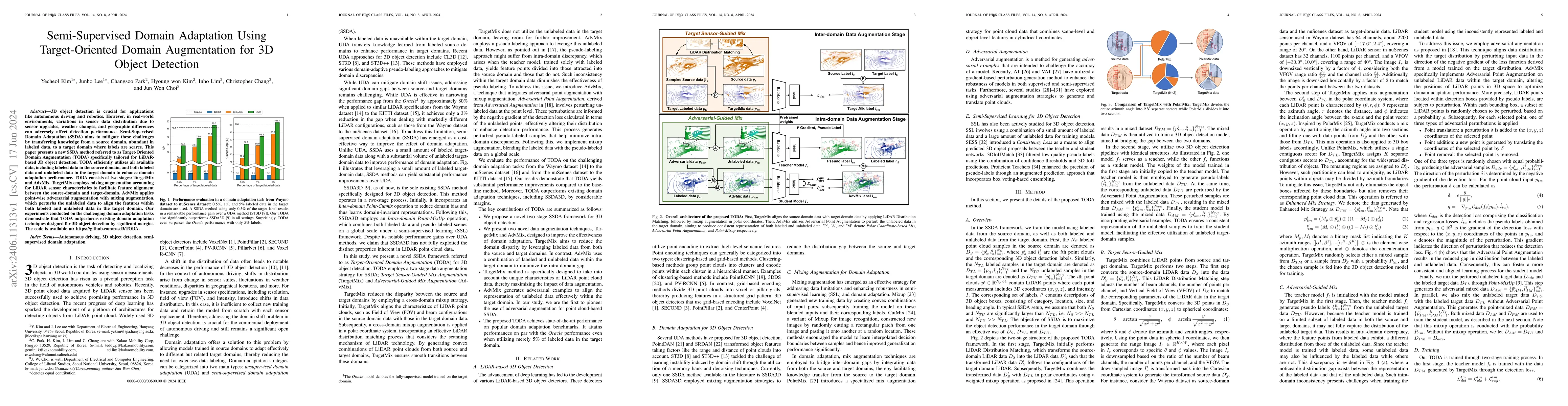 Thumbnail for Semi-Supervised Domain Adaptation Using Target-Oriented Domain
  Augmentation for 3D Object Detection