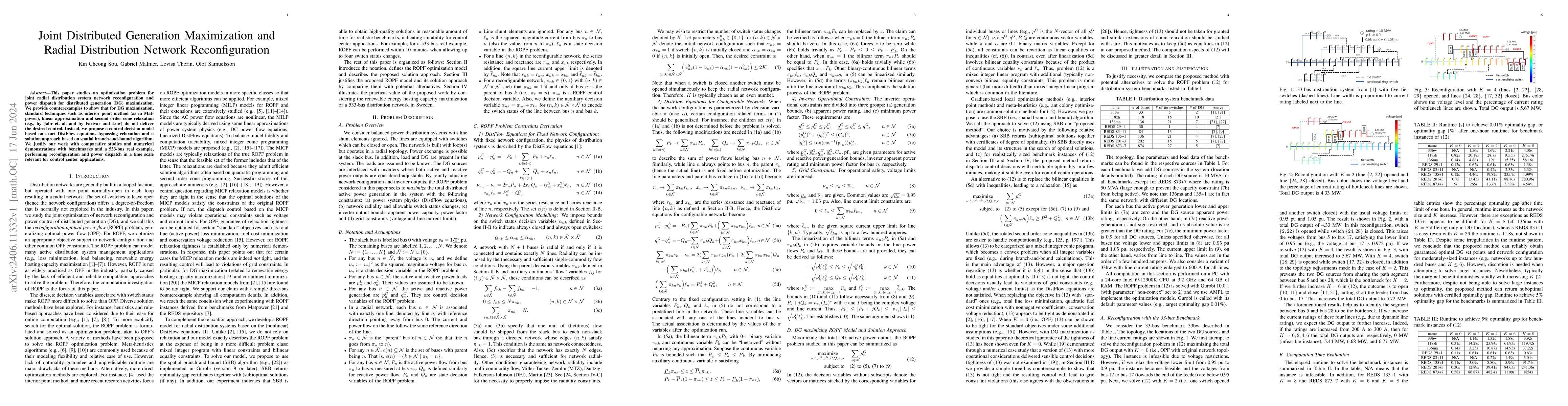 Thumbnail for Joint Distributed Generation Maximization and Radial Distribution
  Network Reconfiguration