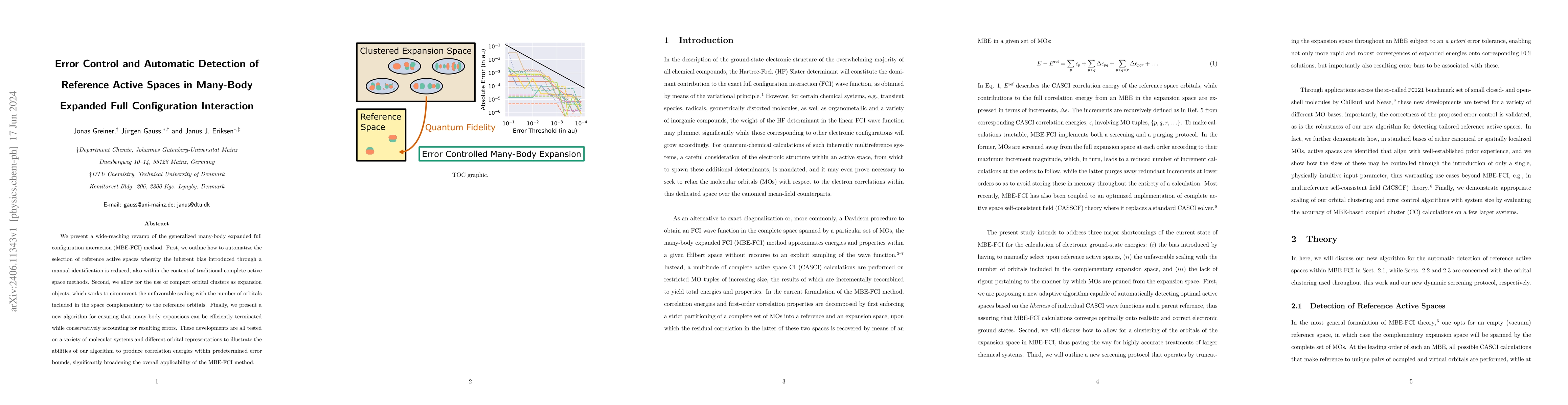 Thumbnail for Error Control and Automatic Detection of Reference Active Spaces in
  Many-Body Expanded Full Configuration Interaction