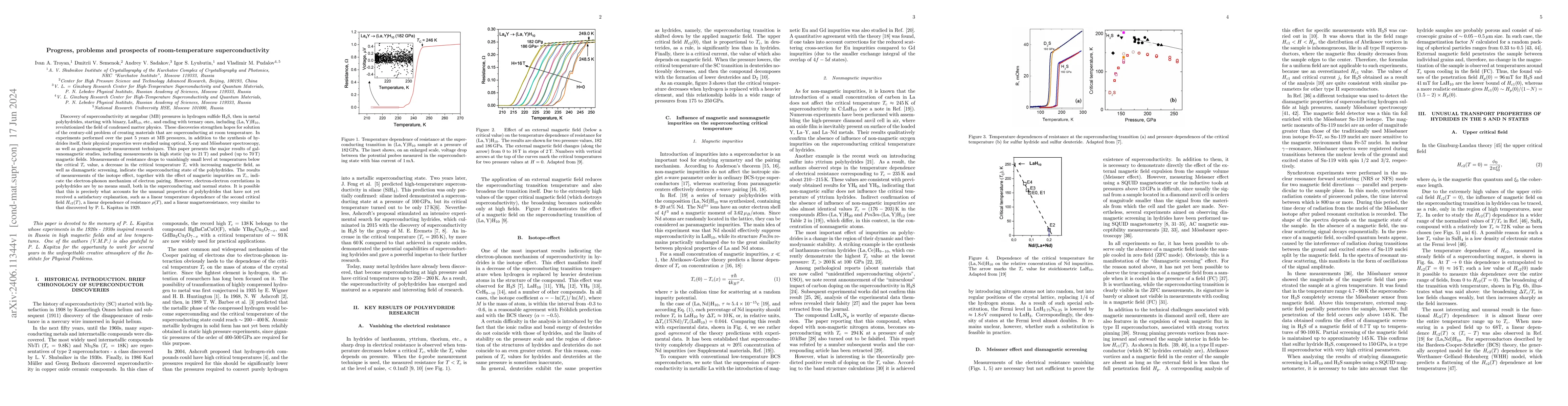 Thumbnail for Progress, problems and prospects of room-temperature superconductivity