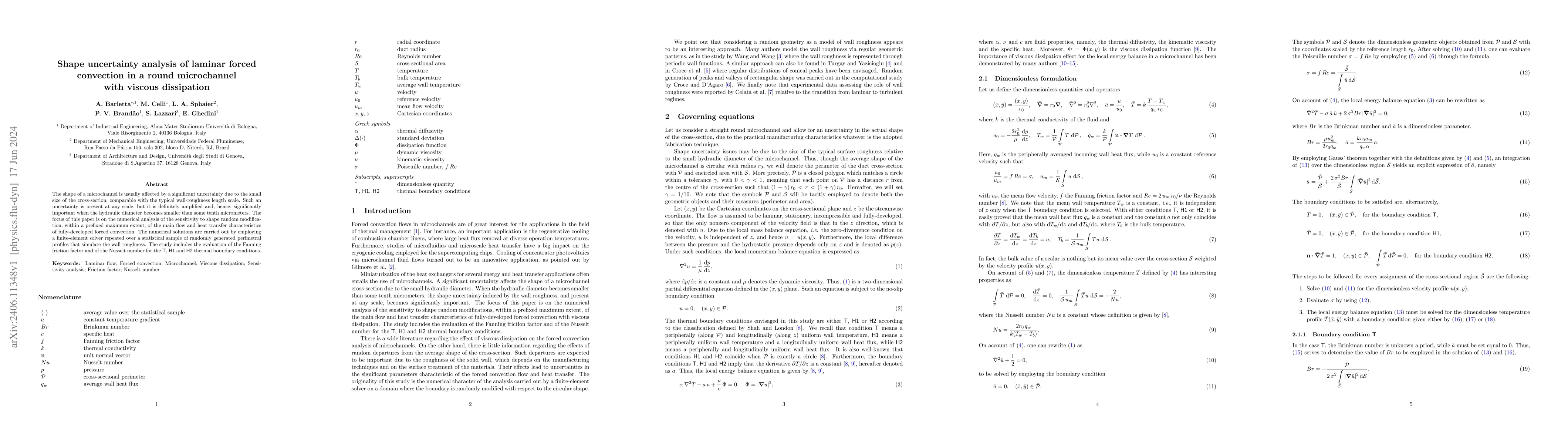 Thumbnail for Shape uncertainty analysis of laminar forced convection in a round
  microchannel with viscous dissipation