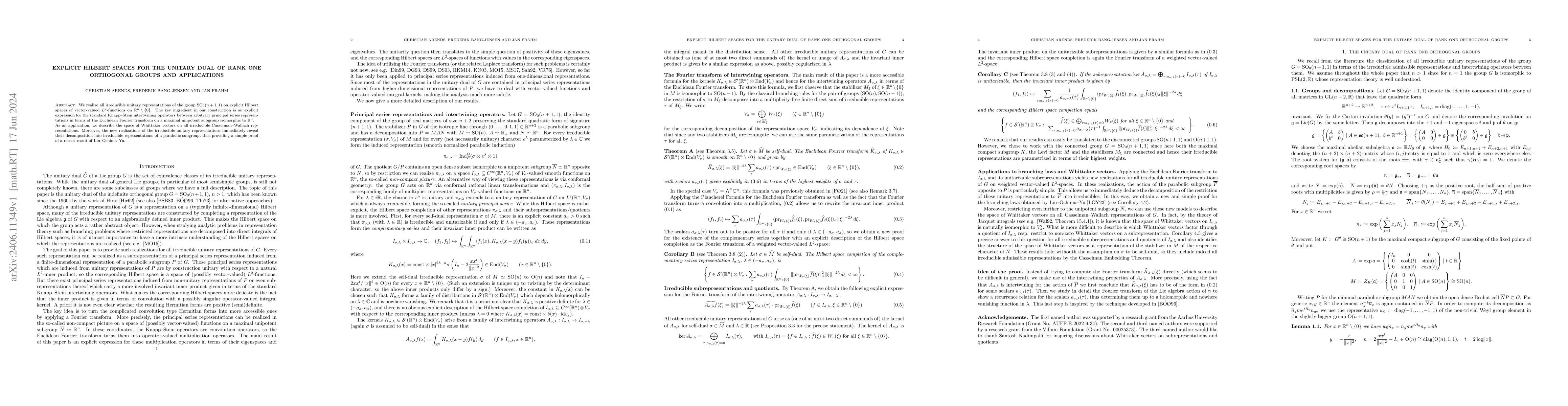 Thumbnail for Explicit Hilbert spaces for the unitary dual of rank one orthogonal
  groups and applications