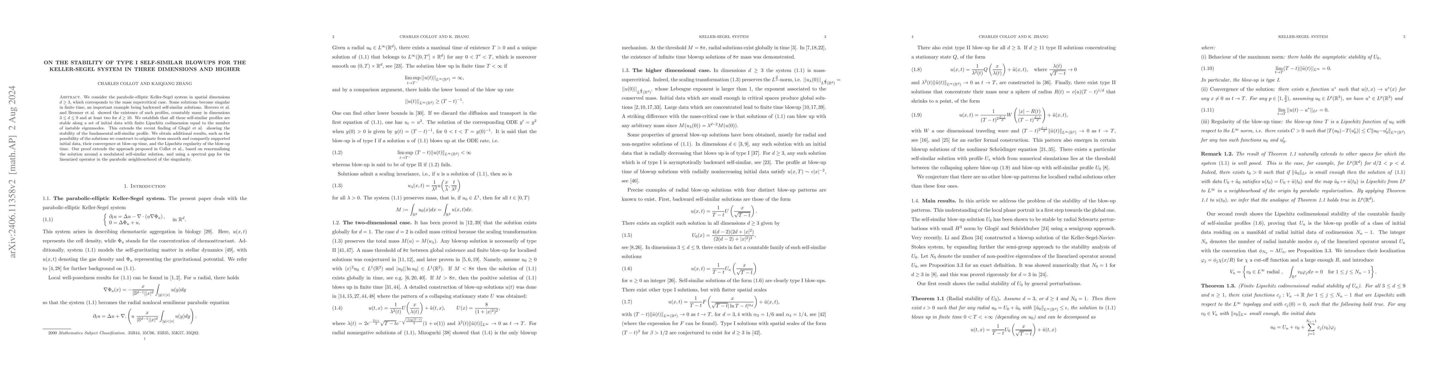 Thumbnail for On the stability of Type I self-similar blowups for the Keller-Segel
  system in three dimensions and higher