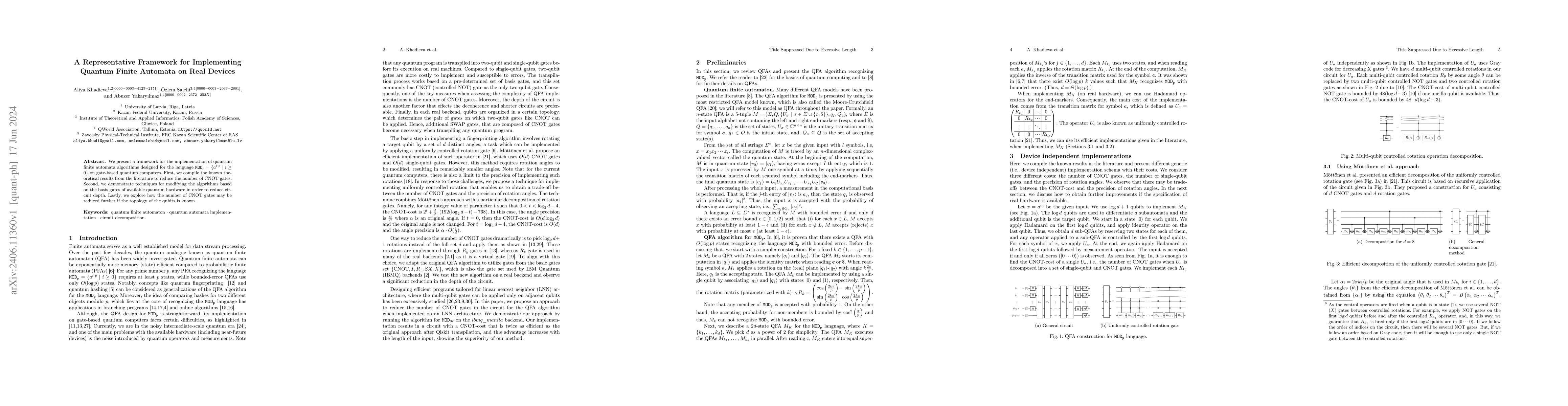Thumbnail for A Representative Framework for Implementing Quantum Finite Automata on
  Real Devices
