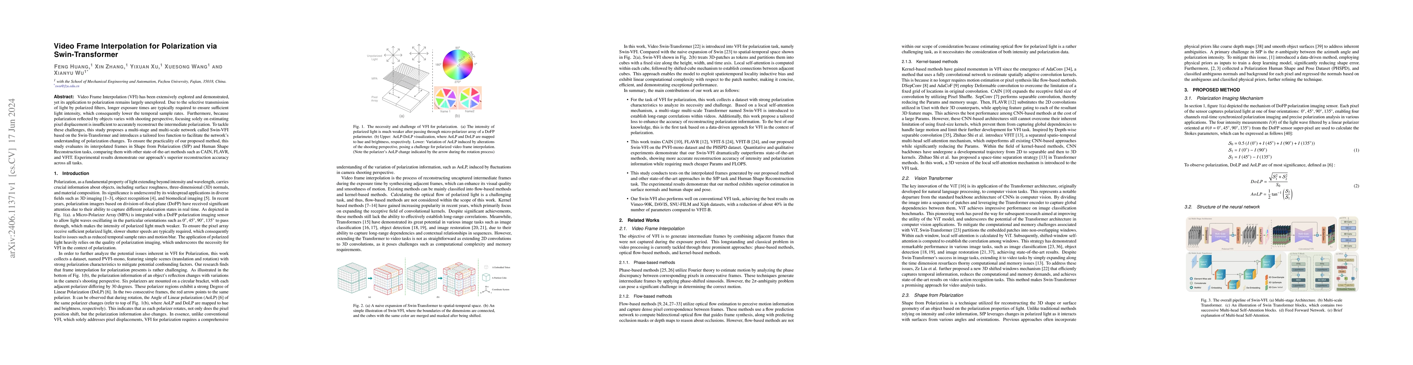 Thumbnail for Video Frame Interpolation for Polarization via Swin-Transformer