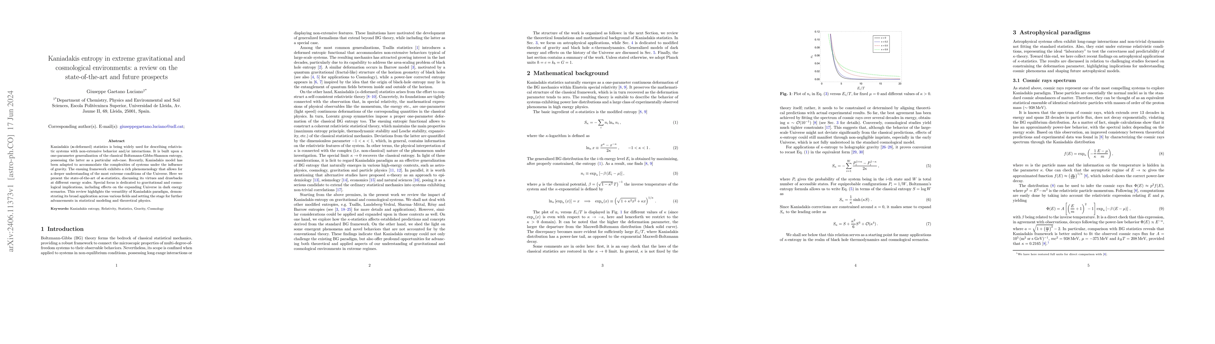 Thumbnail for Kaniadakis entropy in extreme gravitational and cosmological
  environments: a review on the state-of-the-art and future prospects