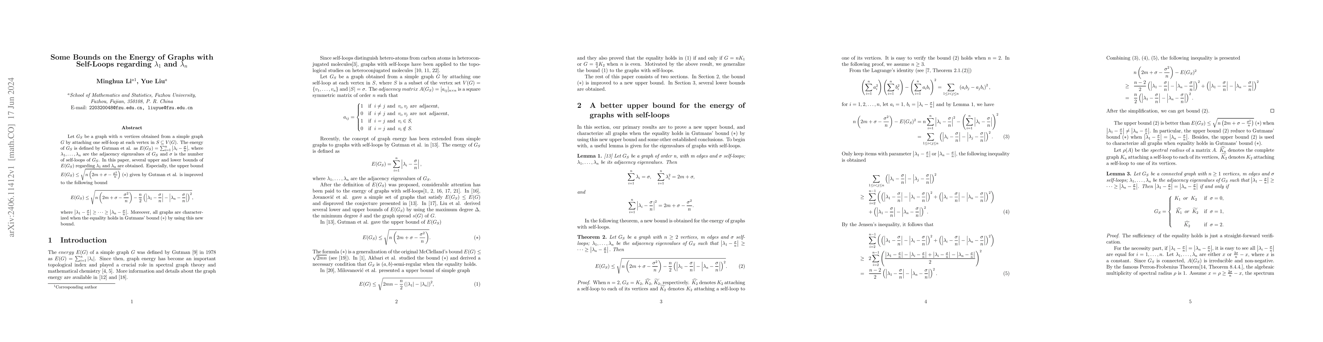 Thumbnail for Some Bounds on the Energy of Graphs with Self-Loops regarding
  $\lambda_{1}$ and $\lambda_{n}$