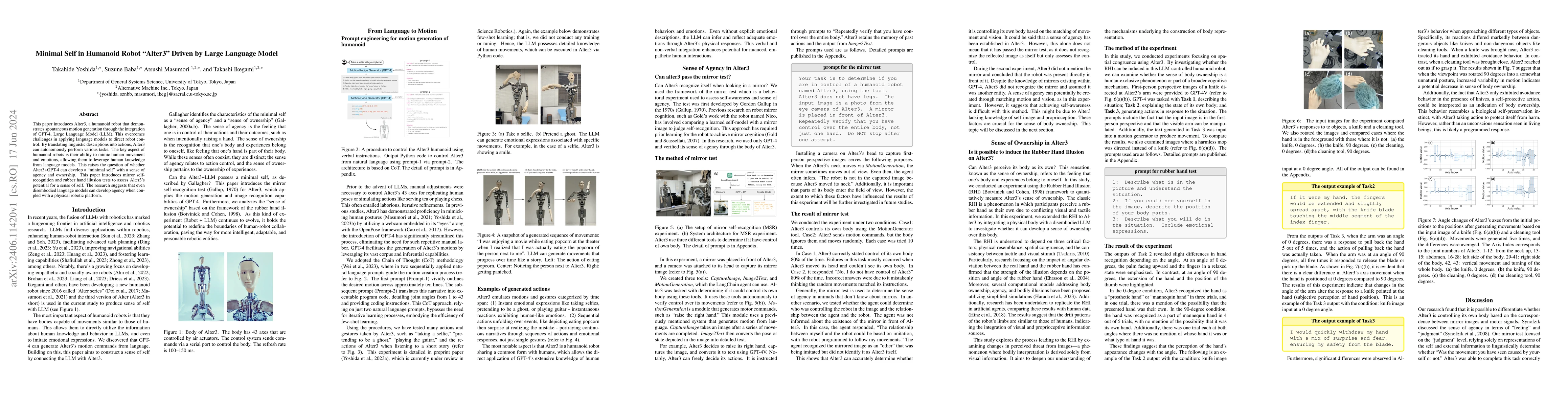 Thumbnail for Minimal Self in Humanoid Robot "Alter3" Driven by Large Language Model