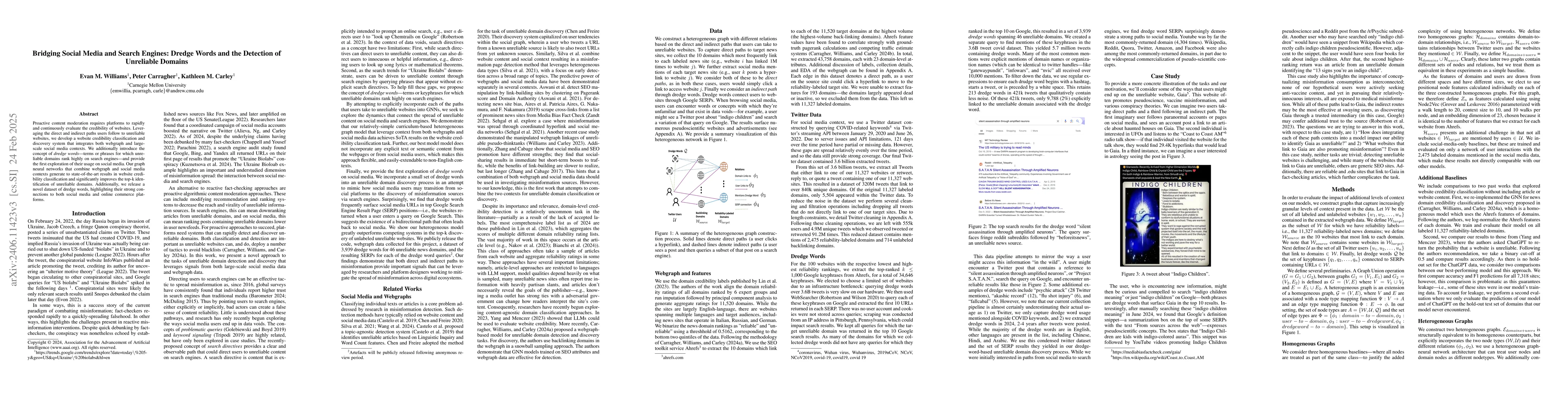 Thumbnail for Dredge Word, Social Media, and Webgraph Networks for Unreliable Website
  Classification and Identification