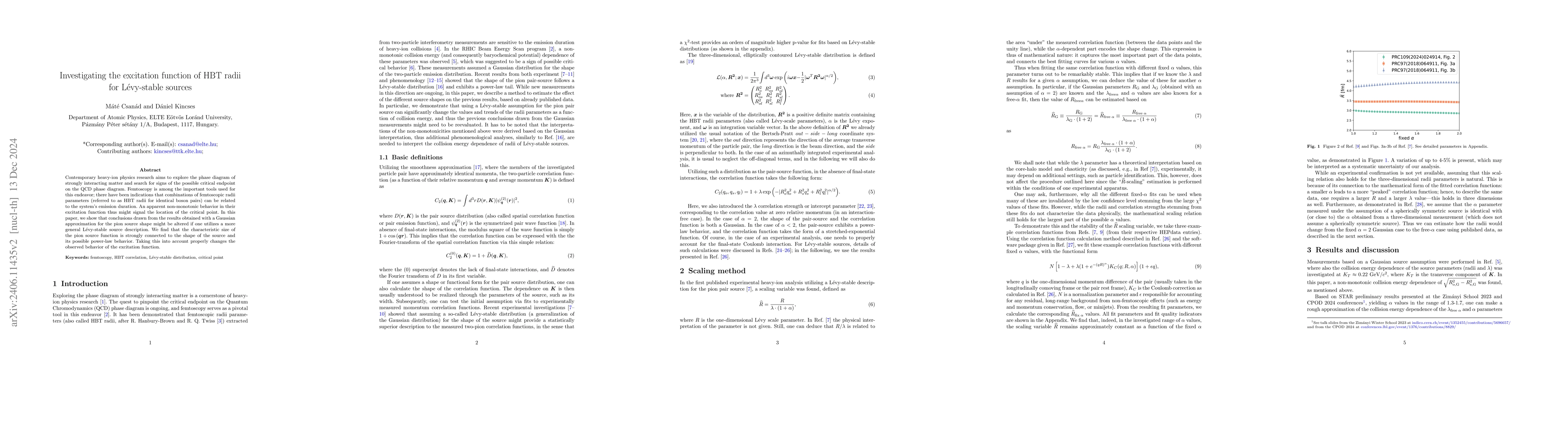Thumbnail for Investigating the excitation function of HBT radii for L\'evy-stable
  sources