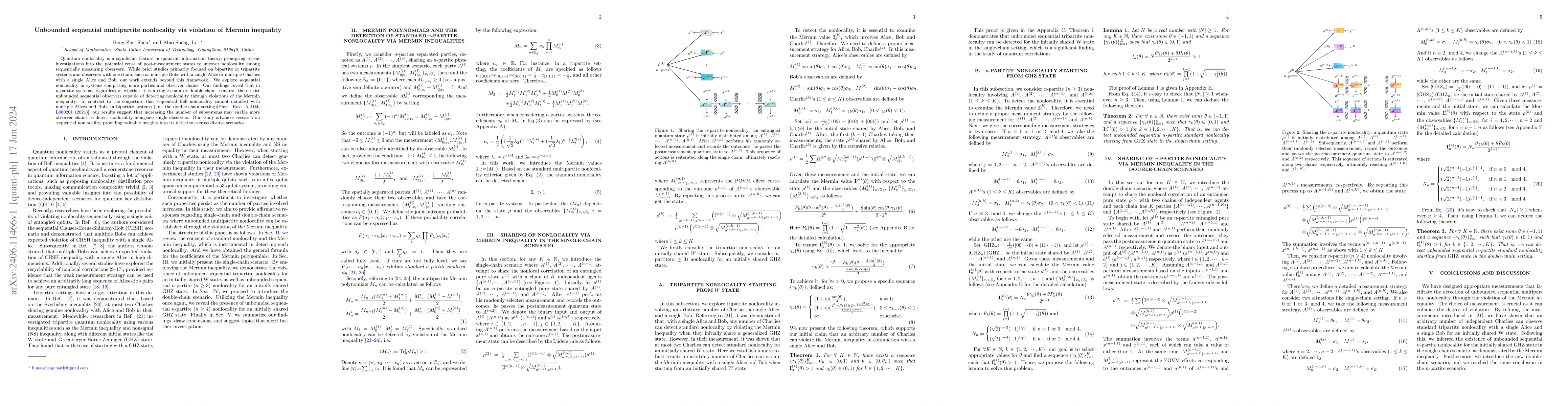 Thumbnail for Unbounded sequential multipartite nonlocality via violation of Mermin
  inequality