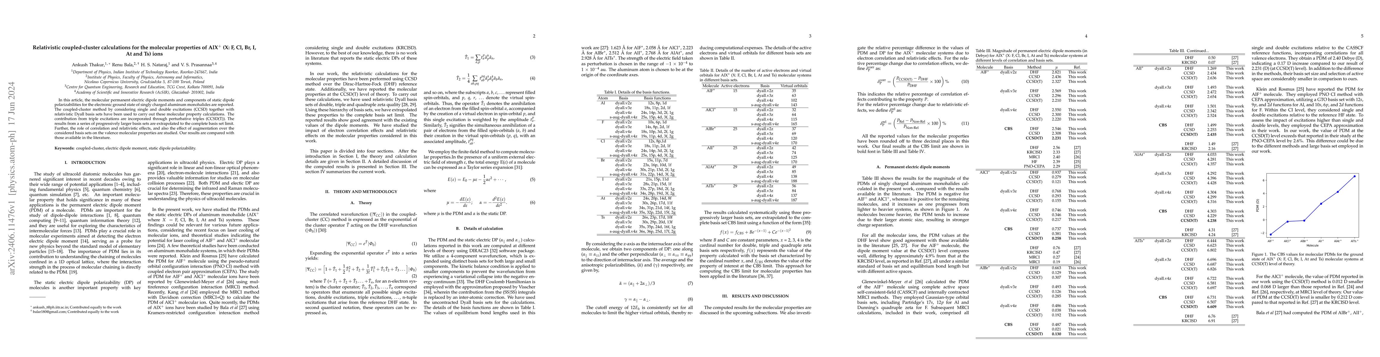 Thumbnail for Relativistic coupled-cluster calculations for the molecular properties
  of AlX$^+$ (X: F, Cl, Br, I, At and Ts) ions