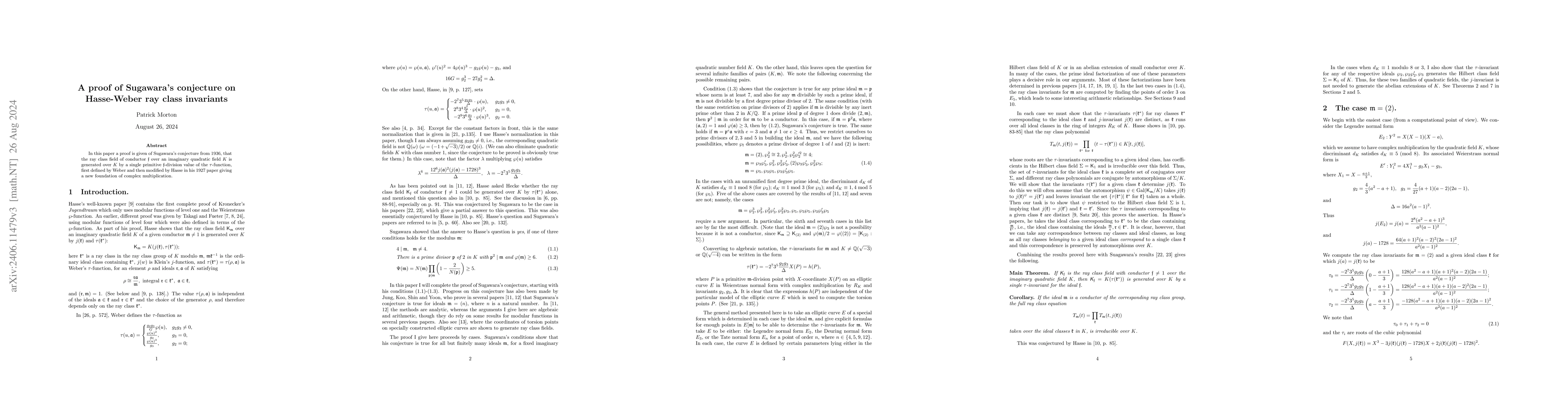 Thumbnail for A proof of Sugawara's conjecture on Hasse-Weber ray class invariants