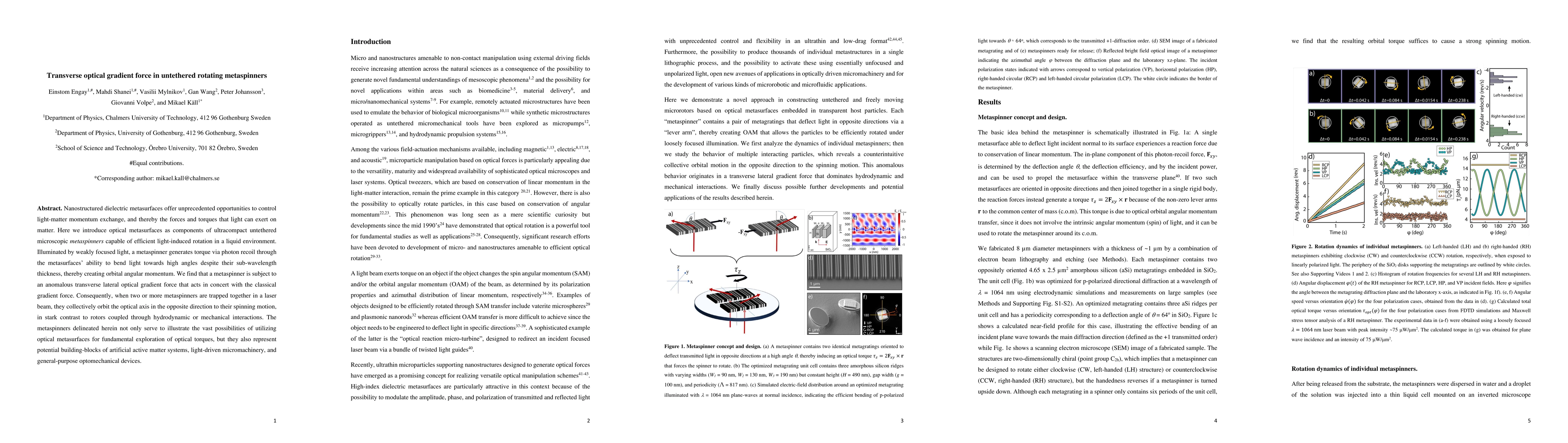 Thumbnail for Transverse optical gradient force in untethered rotating metaspinners