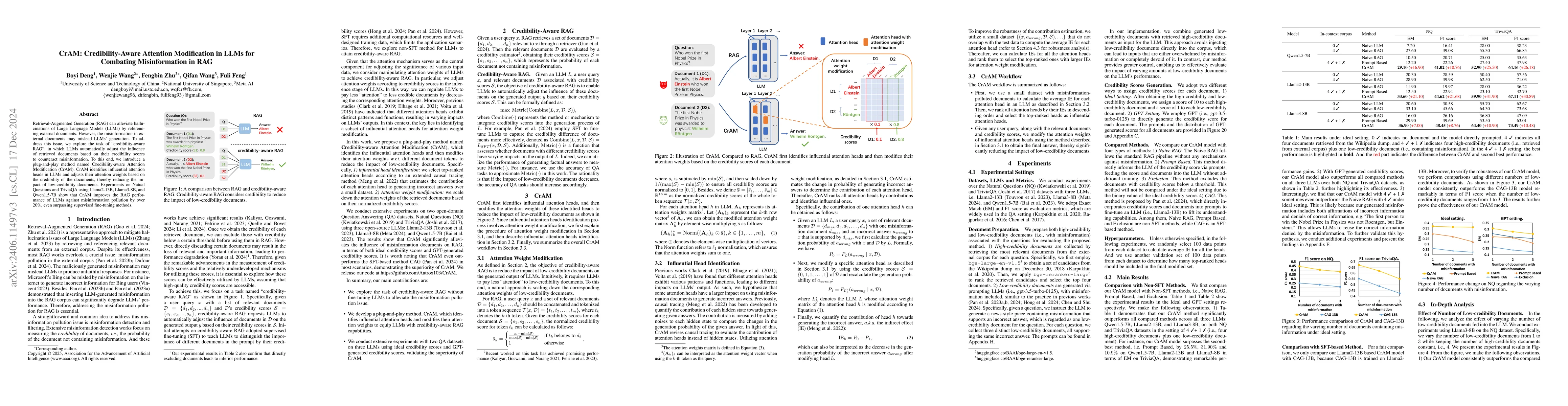 Thumbnail for CrAM: Credibility-Aware Attention Modification in LLMs for Combating
  Misinformation in RAG