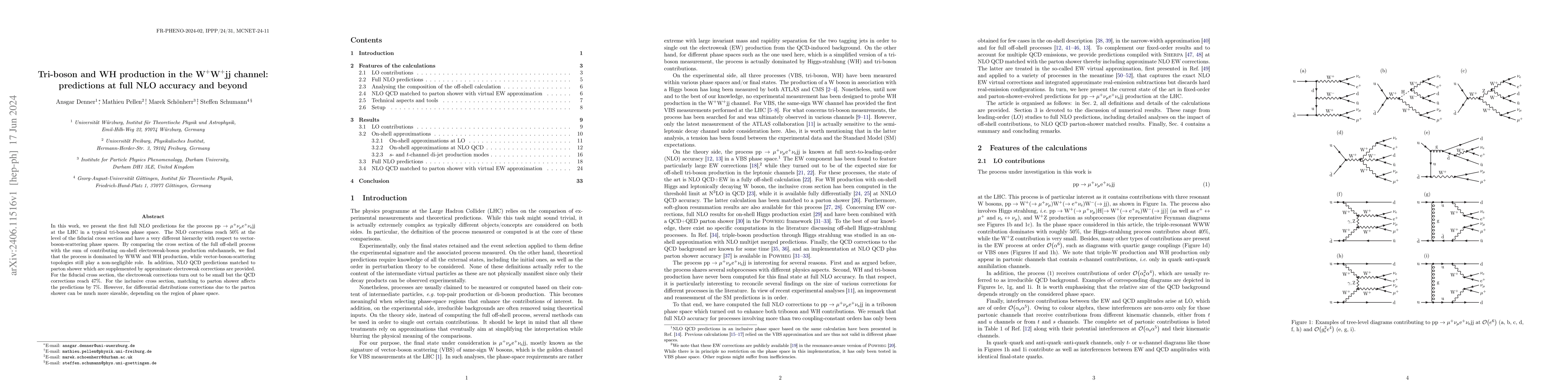 Thumbnail for Tri-boson and WH production in the
  $\mathrm{W}^+\mathrm{W}^+\mathrm{j}\mathrm{j}$ channel: predictions at full
  NLO accuracy and beyond