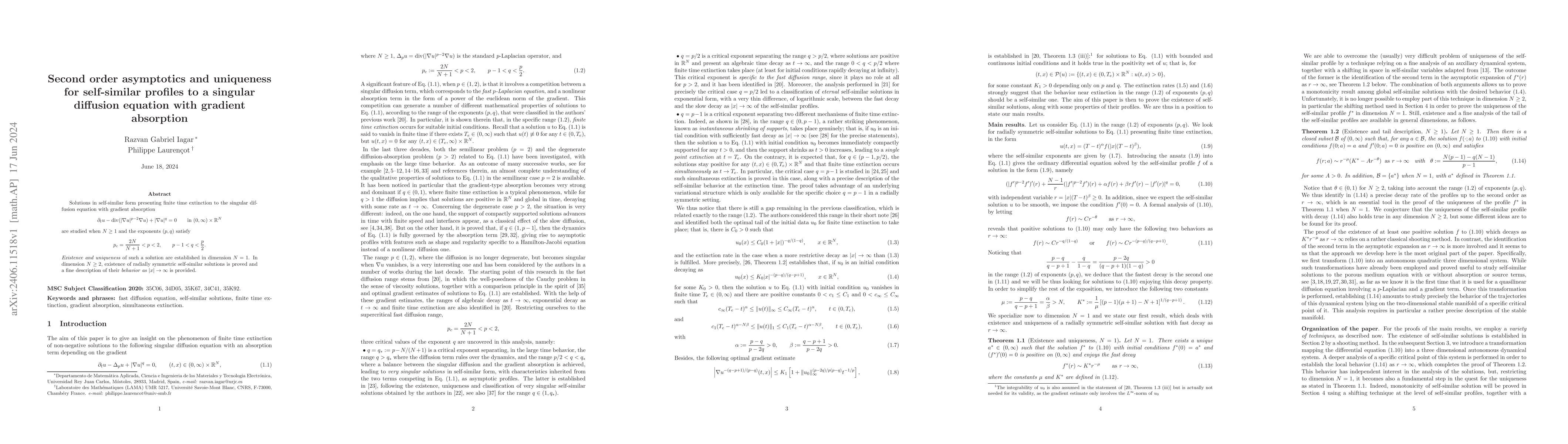 Thumbnail for Second order asymptotics and uniqueness for self-similar profiles to a
  singular diffusion equation with gradient absorption