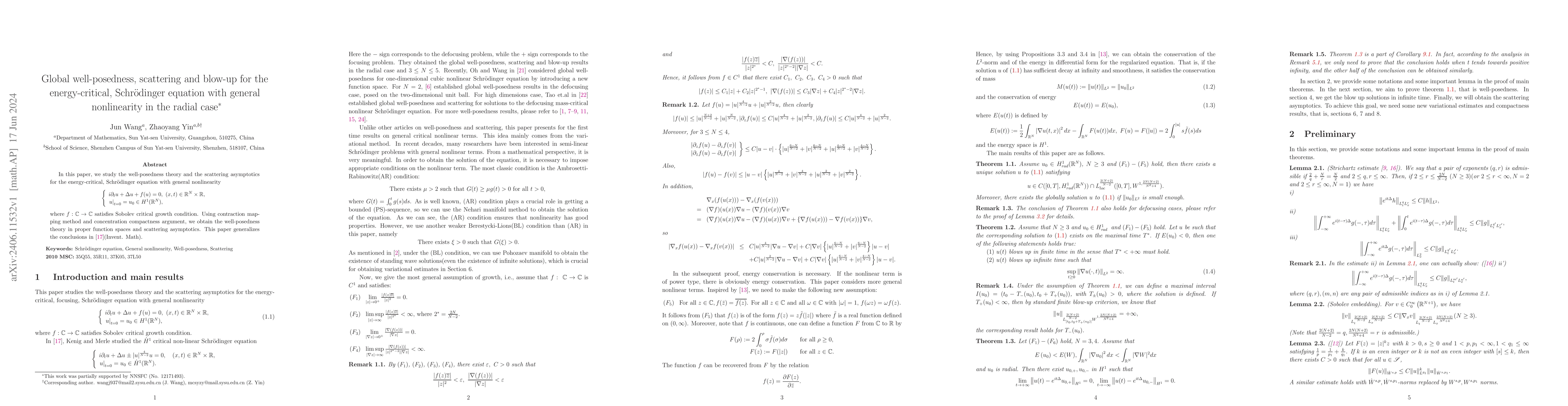 Thumbnail for Global well-posedness, scattering and blow-up for the energy-critical,
  Schr\"odinger equation with general nonlinearity in the radial case