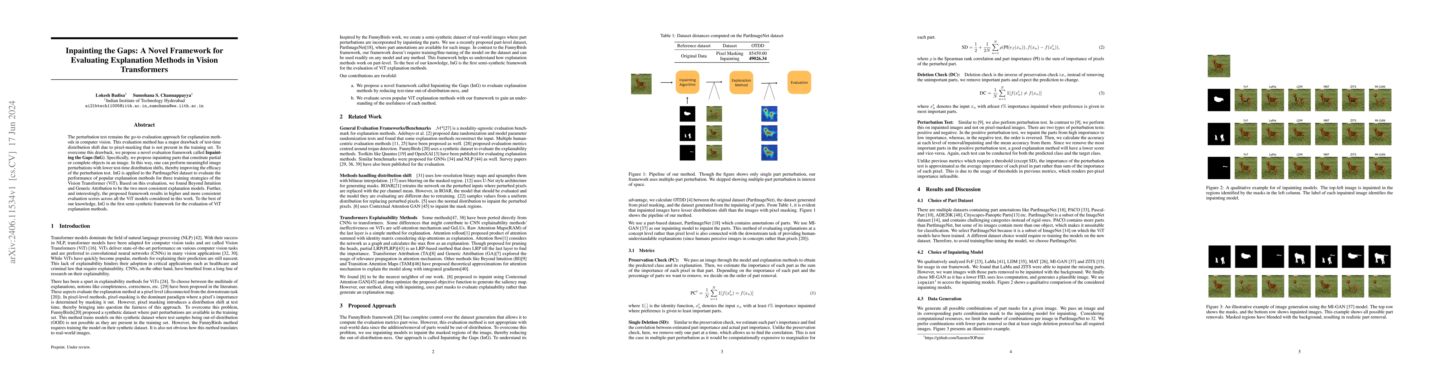 Thumbnail for Inpainting the Gaps: A Novel Framework for Evaluating Explanation
  Methods in Vision Transformers