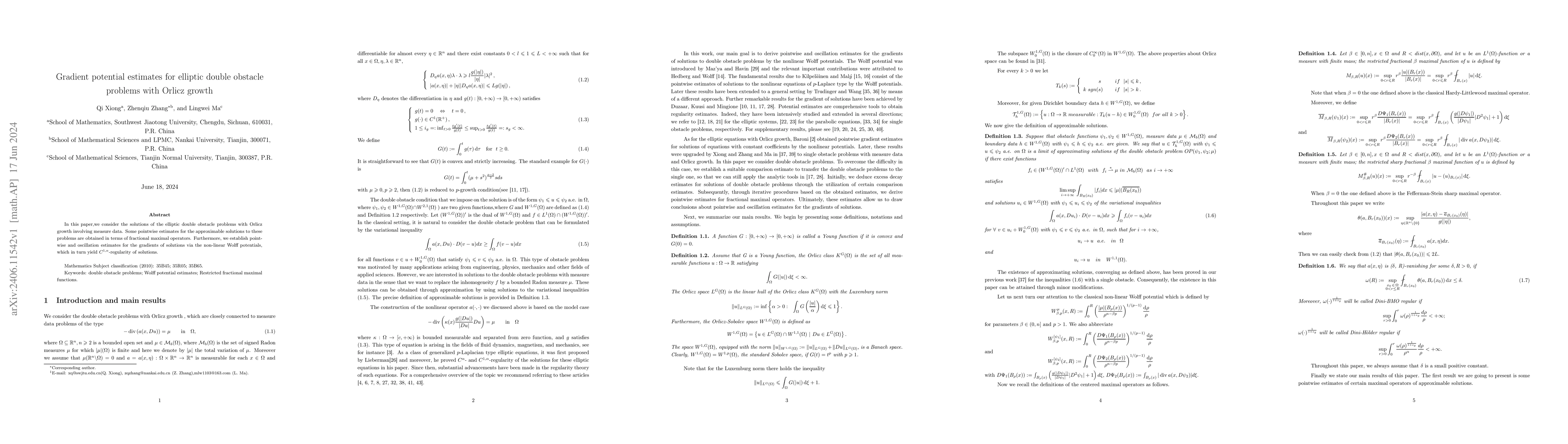 Thumbnail for Gradient potential estimates for elliptic double obstacle problems with
  Orlicz growth