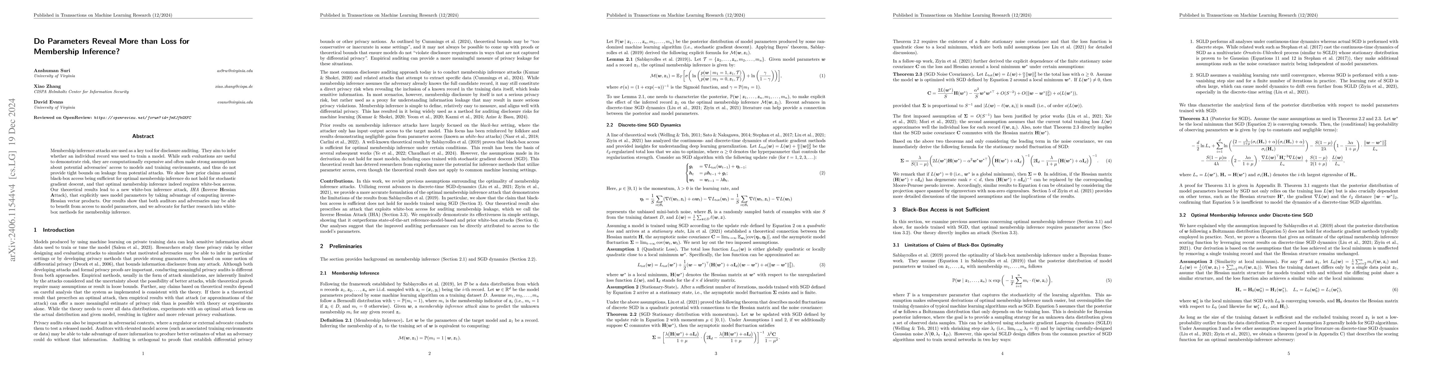Thumbnail for Do Parameters Reveal More than Loss for Membership Inference?