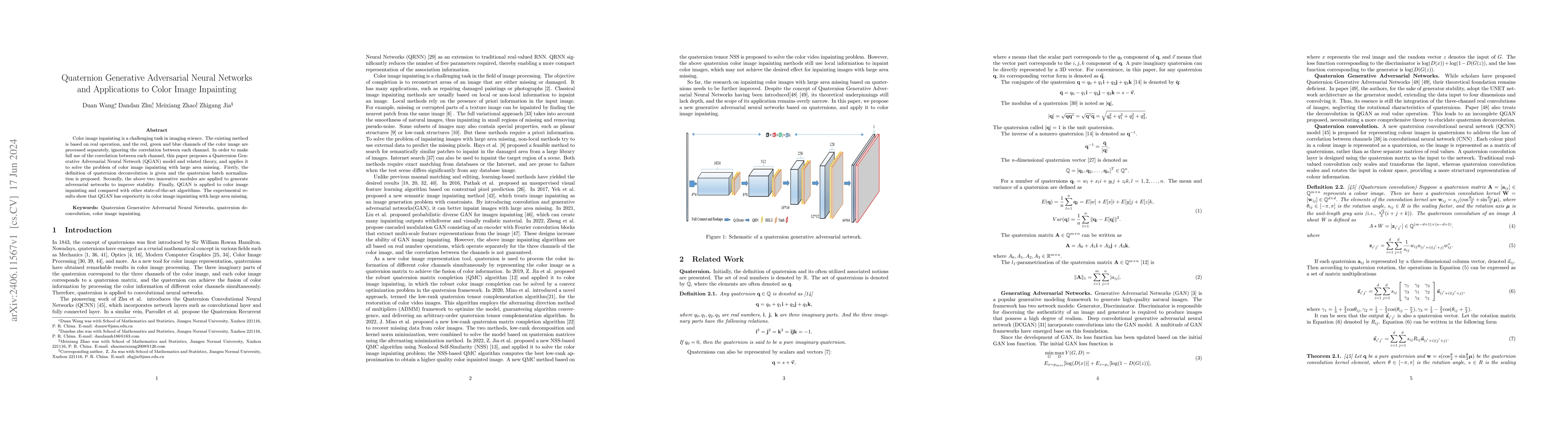 Thumbnail for Quaternion Generative Adversarial Neural Networks and Applications to
  Color Image Inpainting