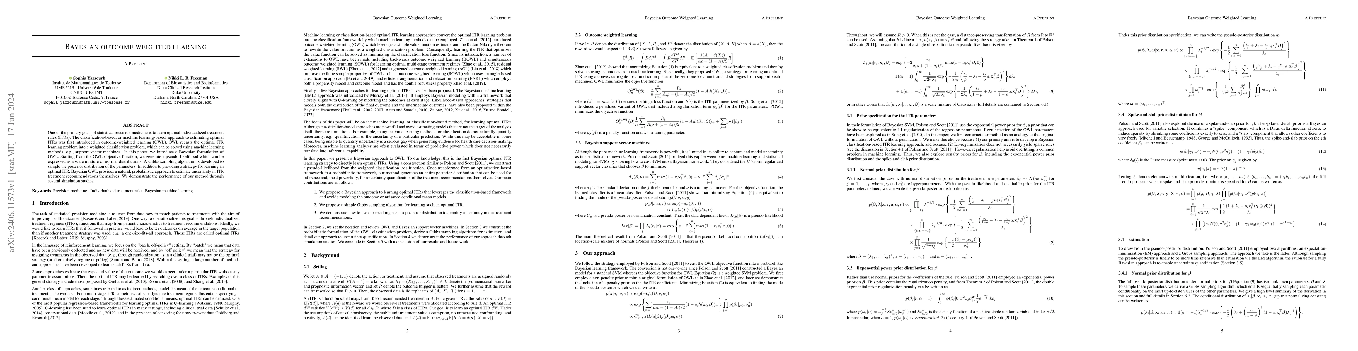 Thumbnail for Bayesian Outcome Weighted Learning