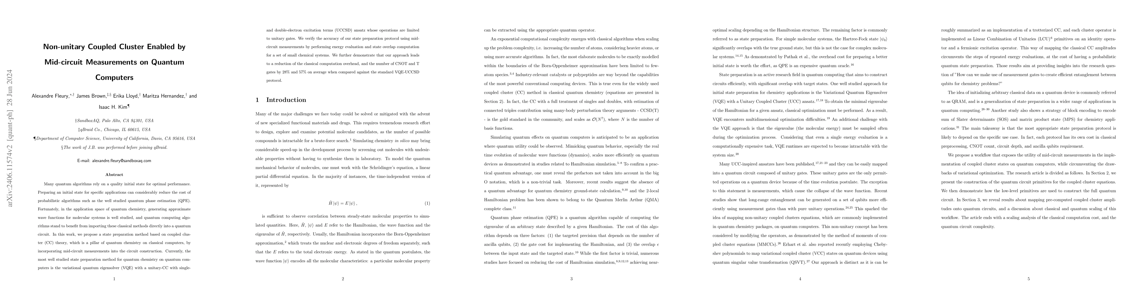 Thumbnail for Non-unitary Coupled Cluster Enabled by Mid-circuit Measurements on
  Quantum Computers